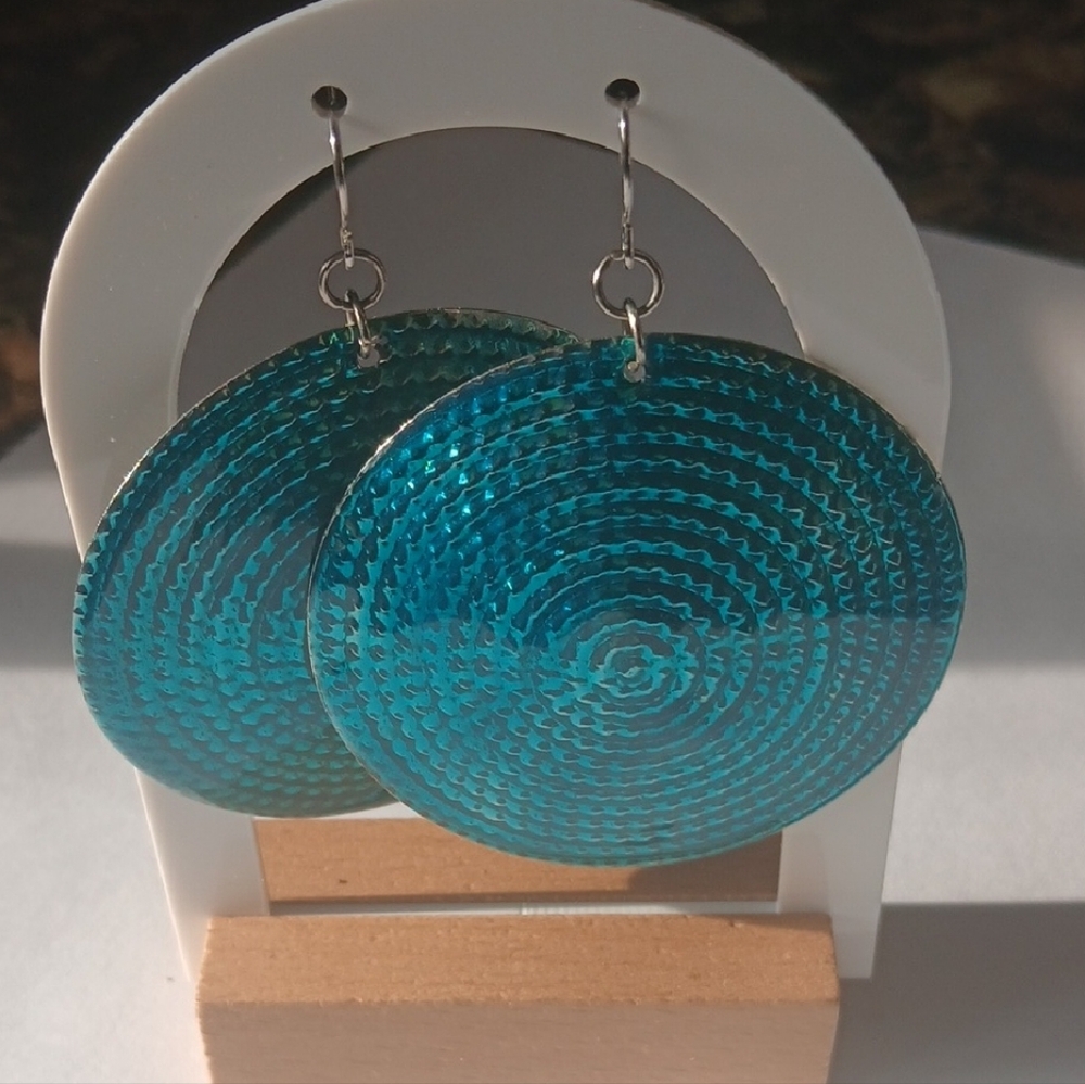 Blue Circular Dangle Earrings